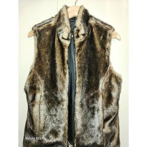 V12  Braetan Polyvinyl and Faux Fur Black and Brown Reversable Vest